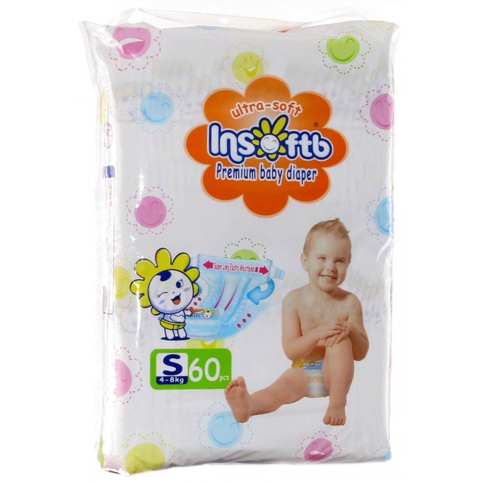 Insoftb Подгузники Premium Ultra-soft S (4-8 кг) 60 шт.