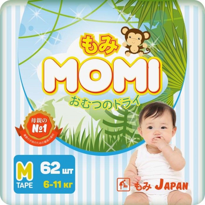 Momi Подгузники M (6-11 кг) 62 шт.