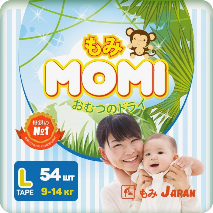 Momi Подгузники L (9-14 кг) 54 шт.