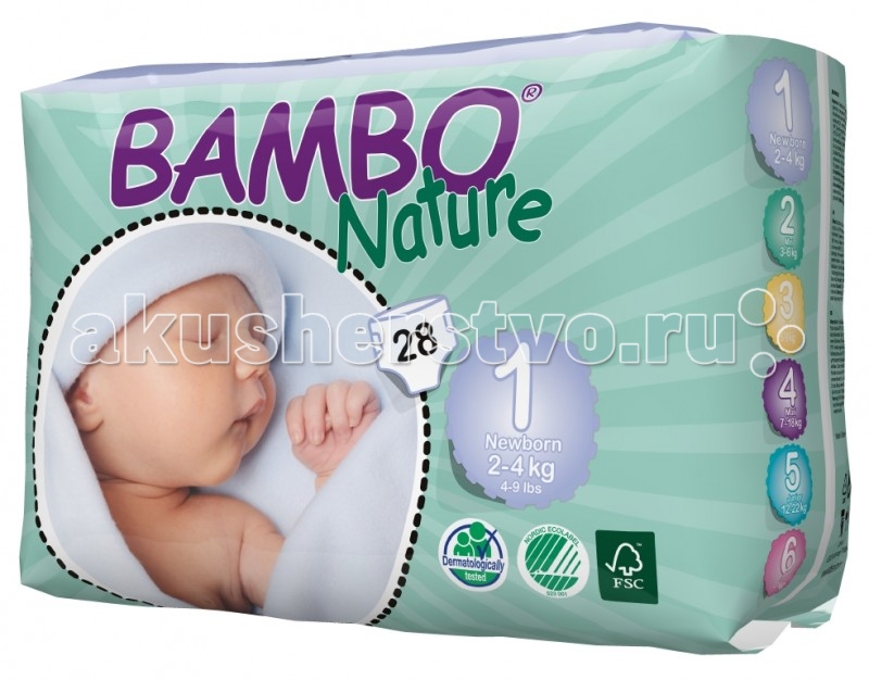 Bambo Nature Подгузники Newborn (2-4 кг) 28 шт.